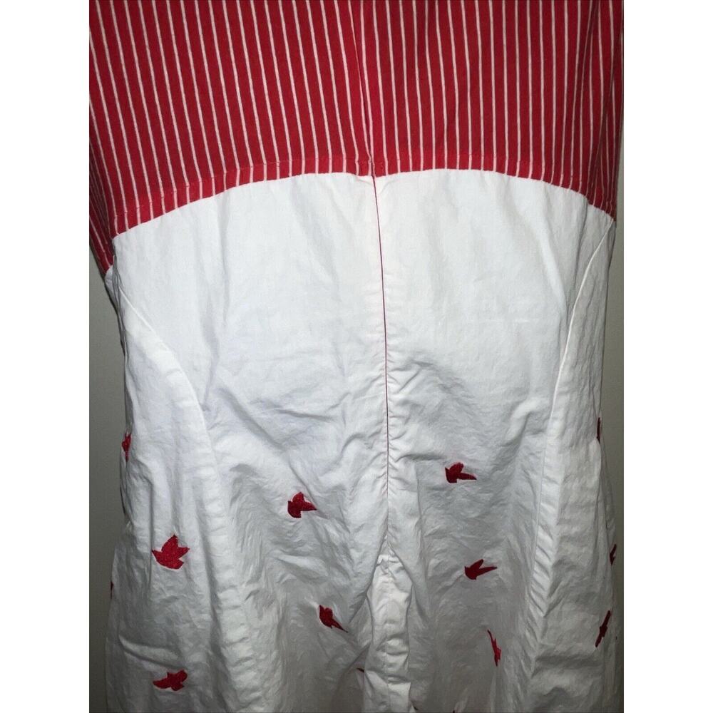 Eshakti Size L 14 Red White Stripe Bird Dress Full Flare Skirt Sleeveless Pocket - Picture 11 of 15